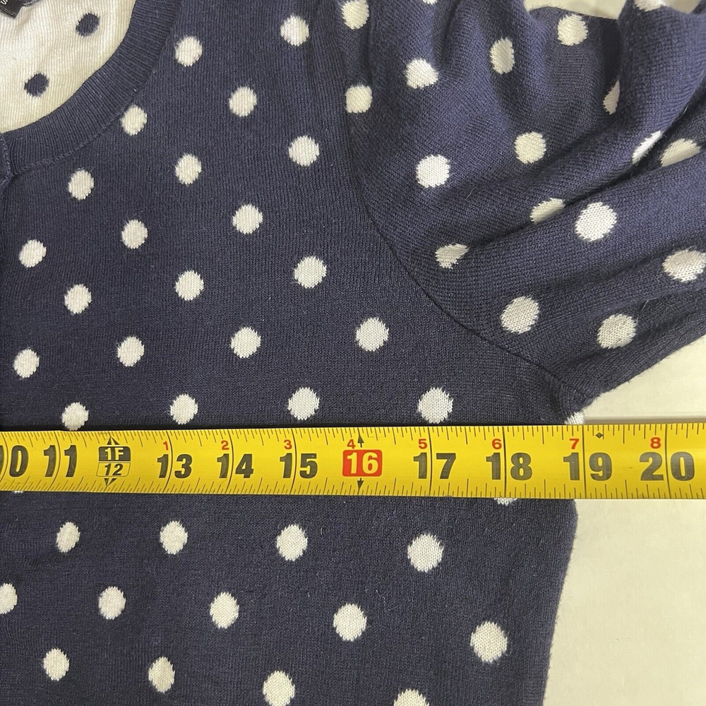 Talbots Petites Blue Button Front 3/4 Sleeve Polka Dot Knit Cardigan Sweater M - Picture 9 of 11